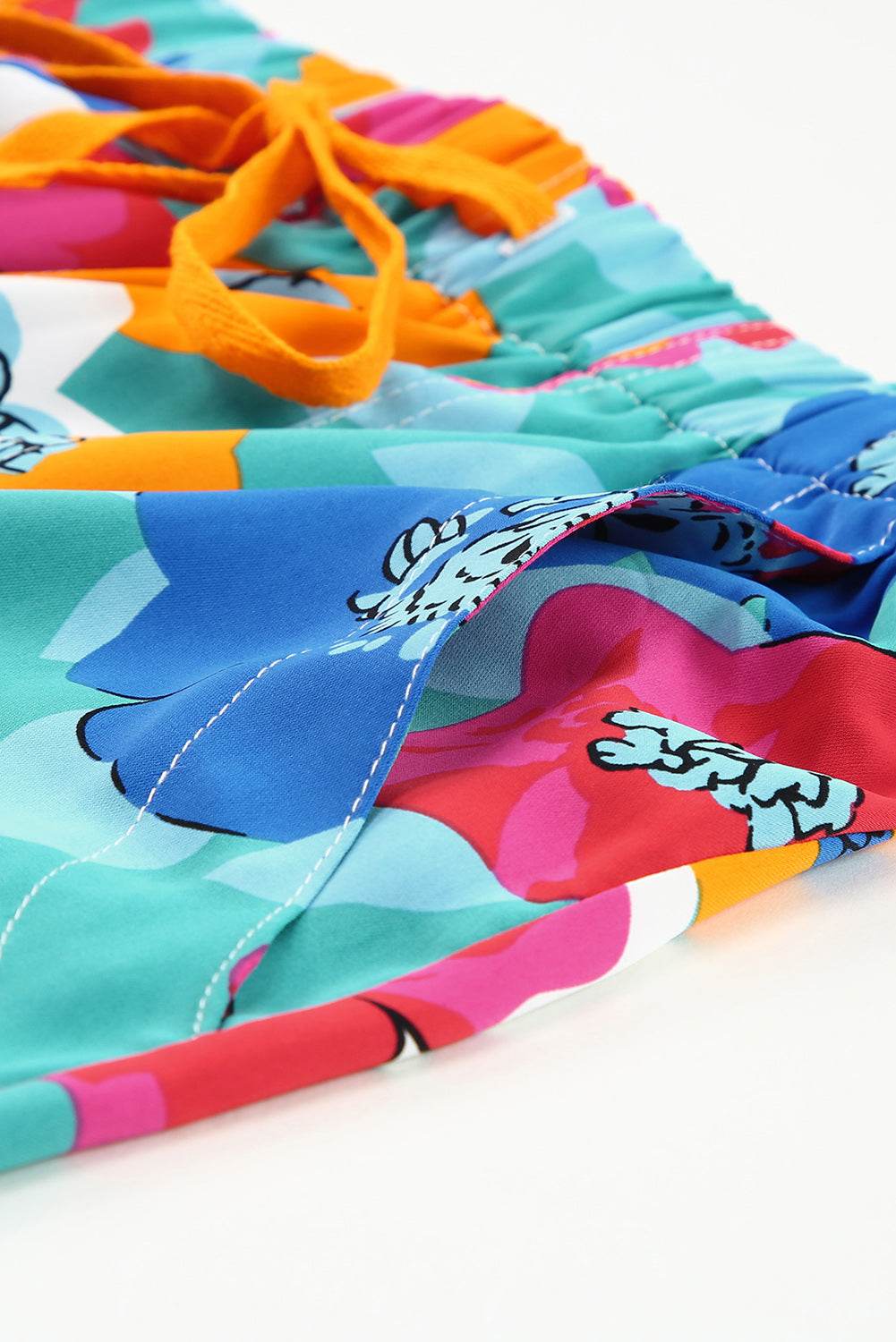 Stylish Multicolor Floral Print Drawstring Waist Shorts For Women