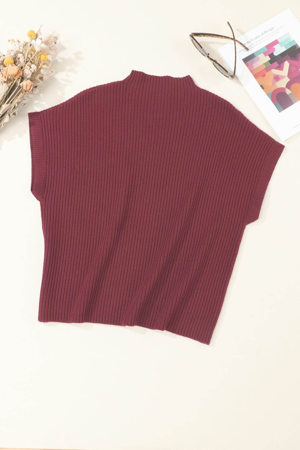 Women's Black Patch Pocket Ribbed Knit Short Sleeve Sweater