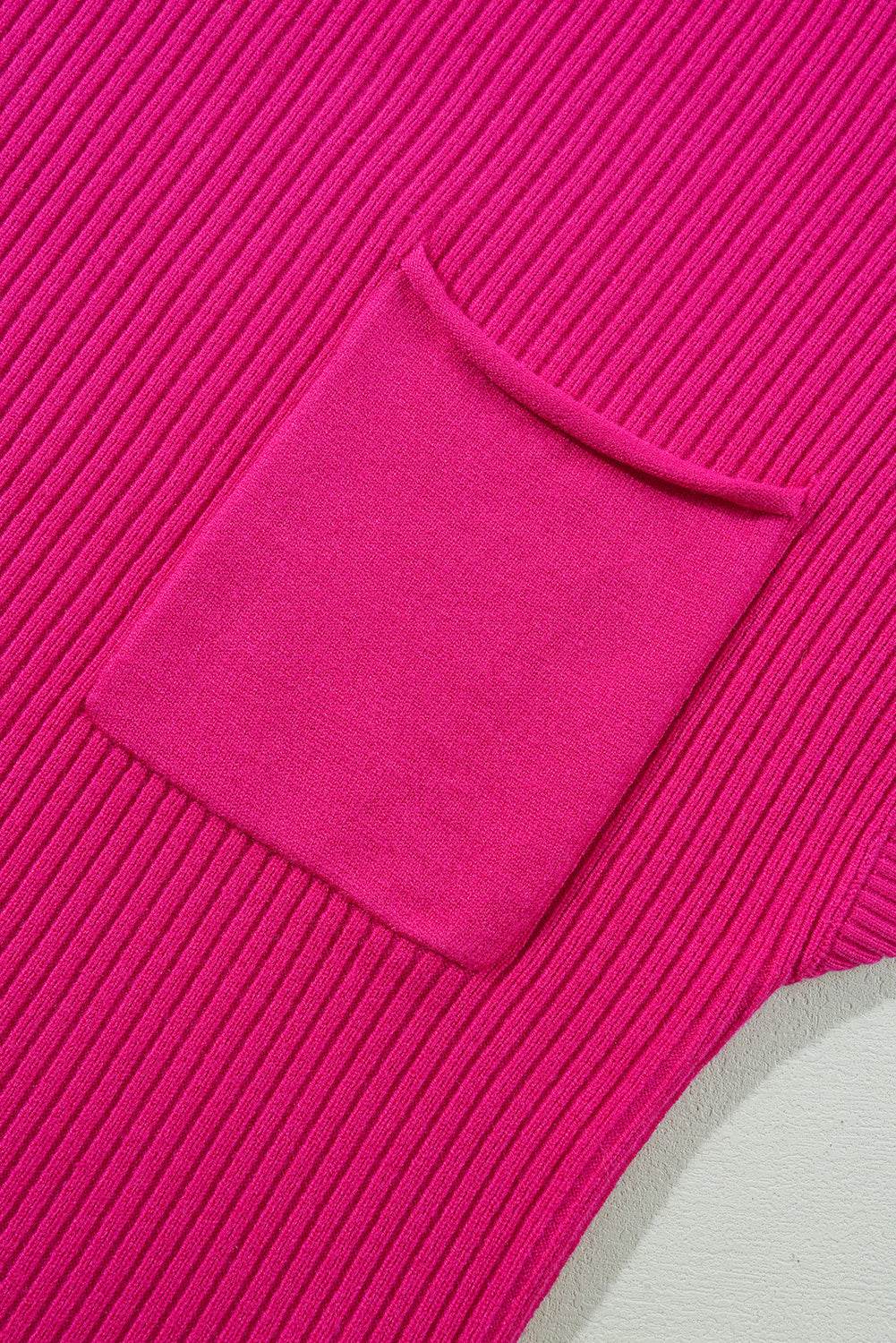 Women's Black Patch Pocket Ribbed Knit Short Sleeve Sweater