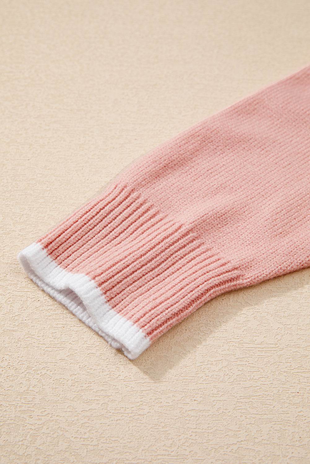 Women's Light Pink Bow Detail Contrast Trim Ruffle Sweater Outfit