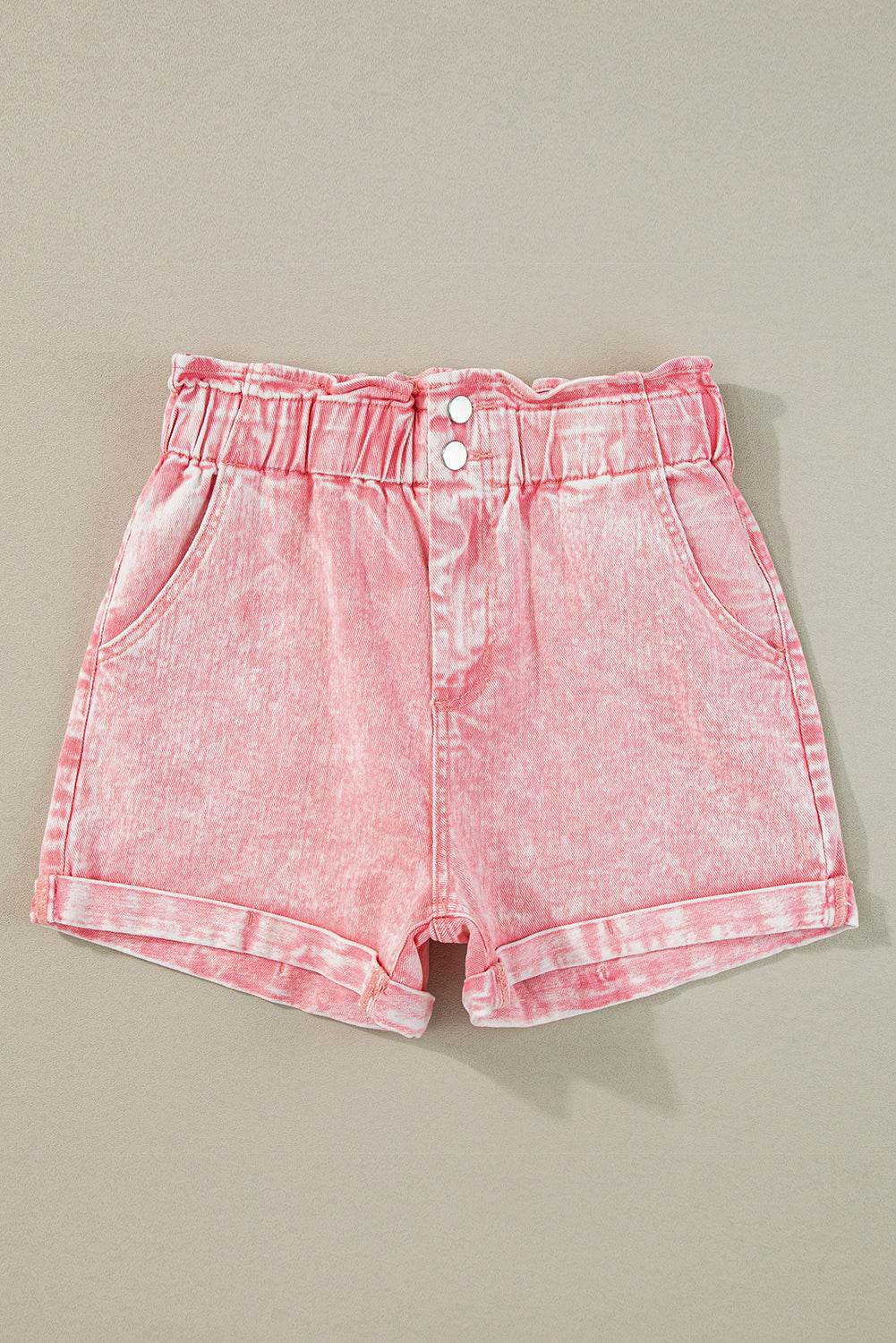 Trendy Stylish Vintage Washed Frilled High Waist Denim Shorts