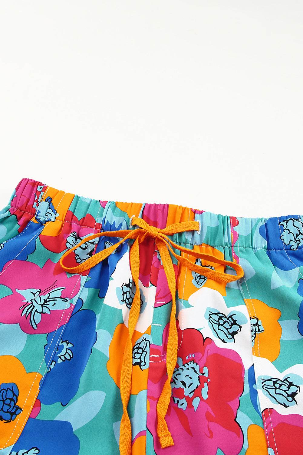 Stylish Multicolor Floral Print Drawstring Waist Shorts For Women