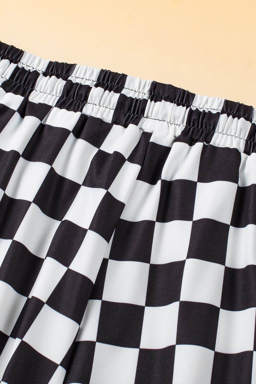 Trendy Checkered Drawstring Elastic Waist Casual Shorts