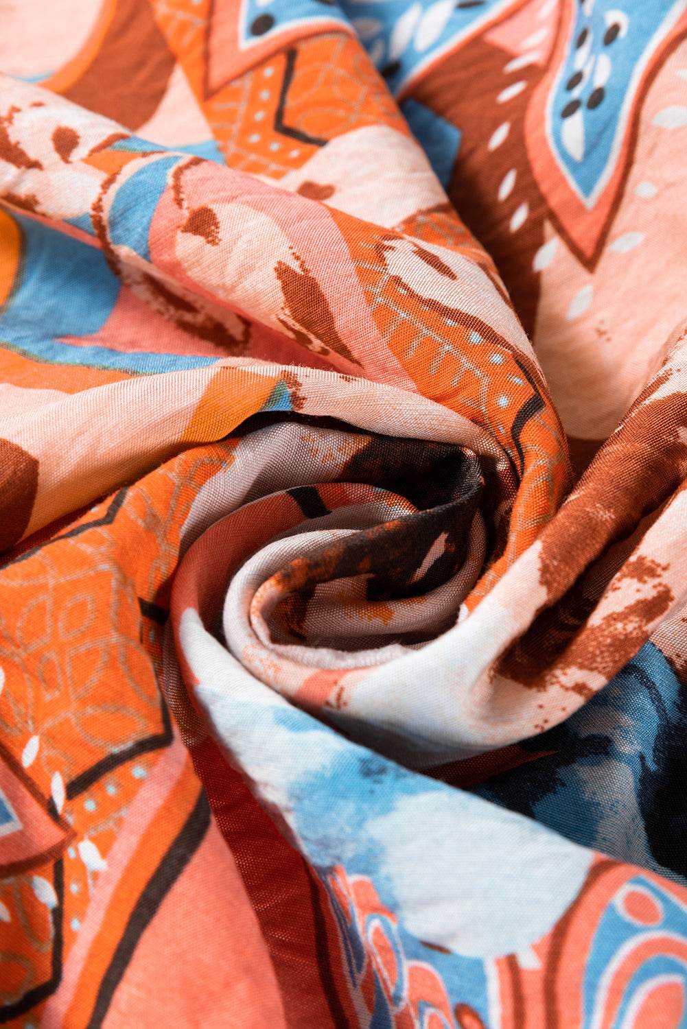 Stylish Floral Loose Fit Shirt Orange Print & Shirred Cuffs