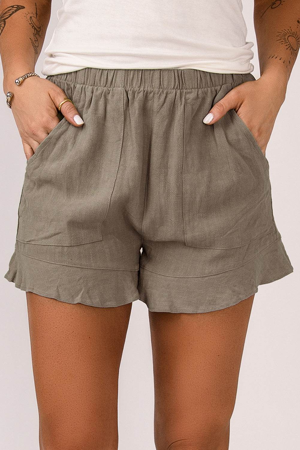 Trendy Stylish Casual High Waist Ruffle Shorts With Pockets