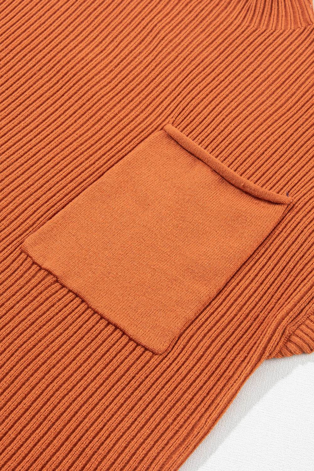 Women's Black Patch Pocket Ribbed Knit Short Sleeve Sweater