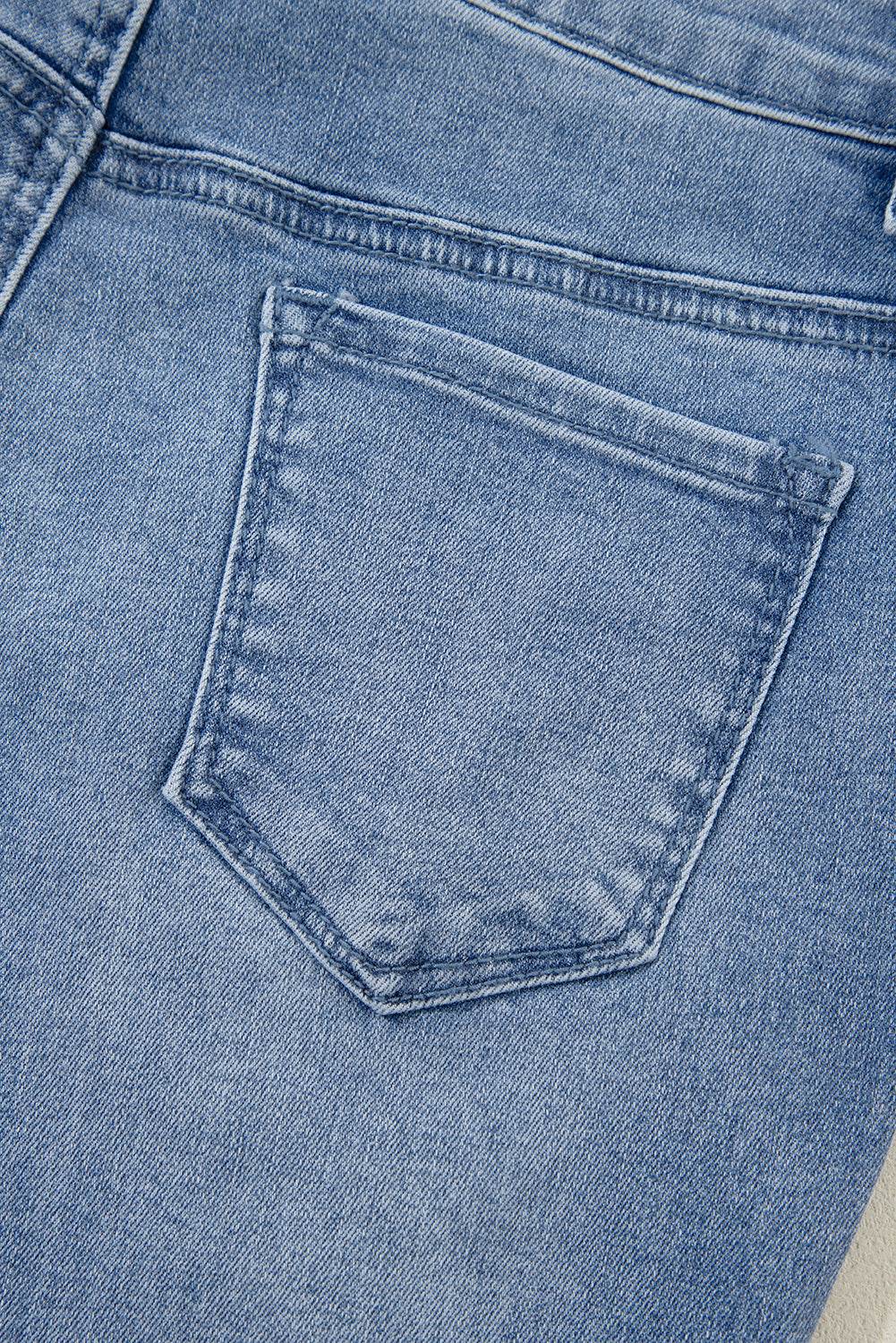 Women's Blue Acid Wash Distressed Wide Leg High Waist Jeans