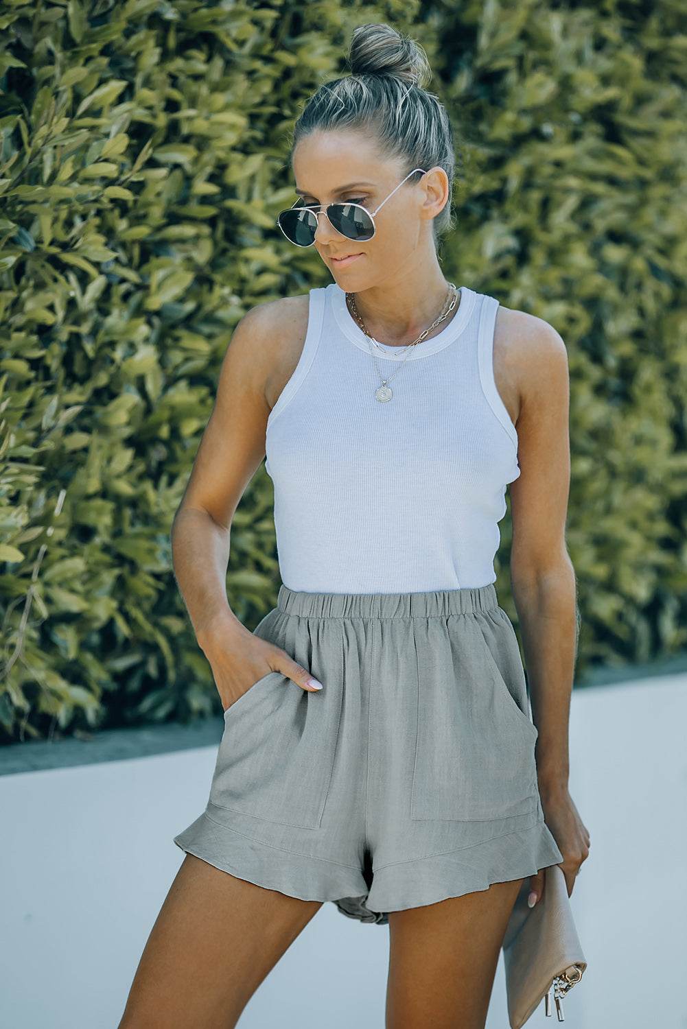 Trendy Stylish Casual High Waist Ruffle Shorts With Pockets