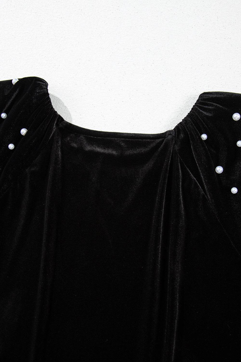 Trendy Black Velvet Top Beaded Pearls & Half Sleeves Elegance