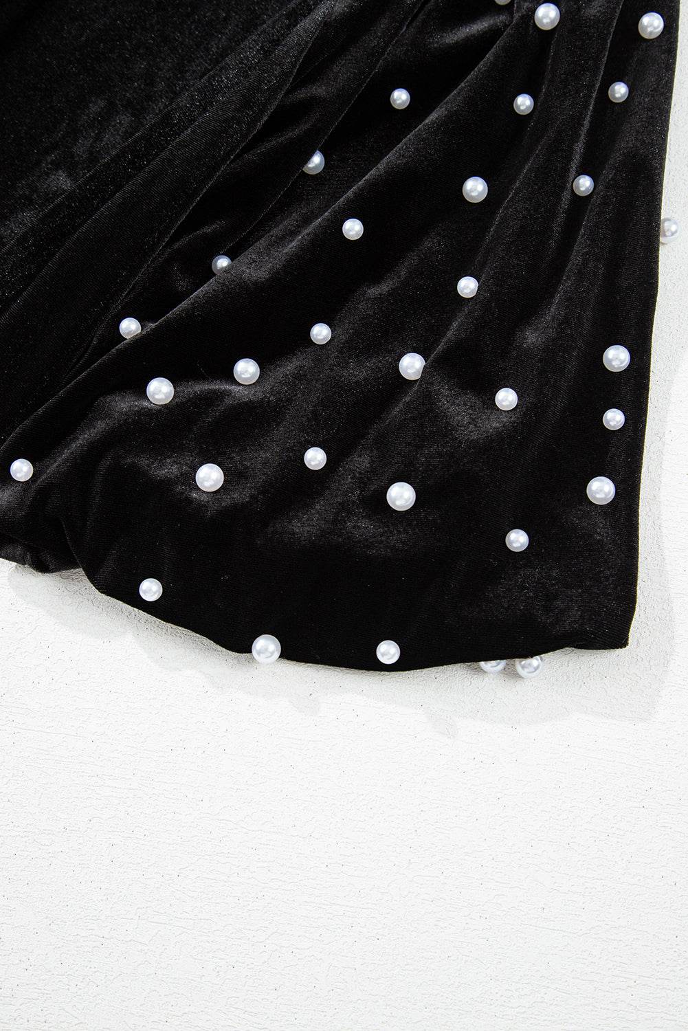 Trendy Black Velvet Top Beaded Pearls & Half Sleeves Elegance