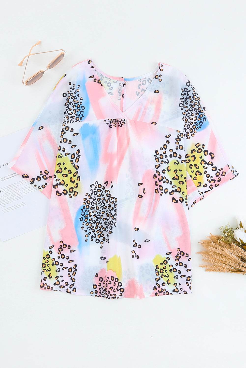 Stylish Tie Dye Blouse White Leopard Print & Keyhole Back Fit