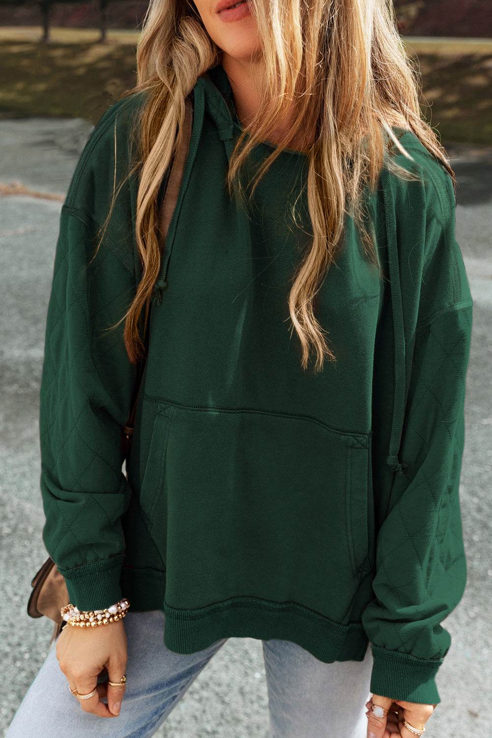 Stylish Green Quilted Patchwork Hoodie – Limited Stock Available