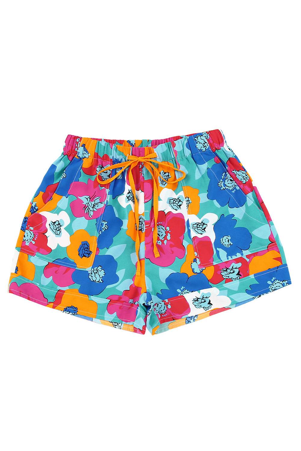Stylish Multicolor Floral Print Drawstring Waist Shorts For Women