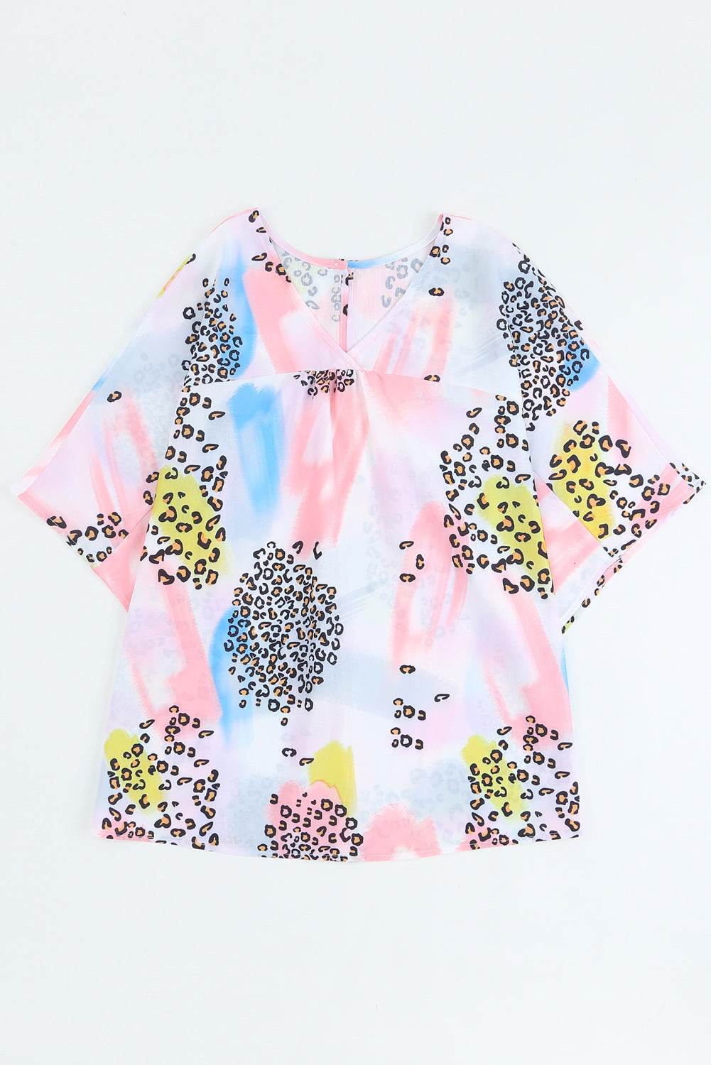 Stylish Tie Dye Blouse White Leopard Print & Keyhole Back Fit