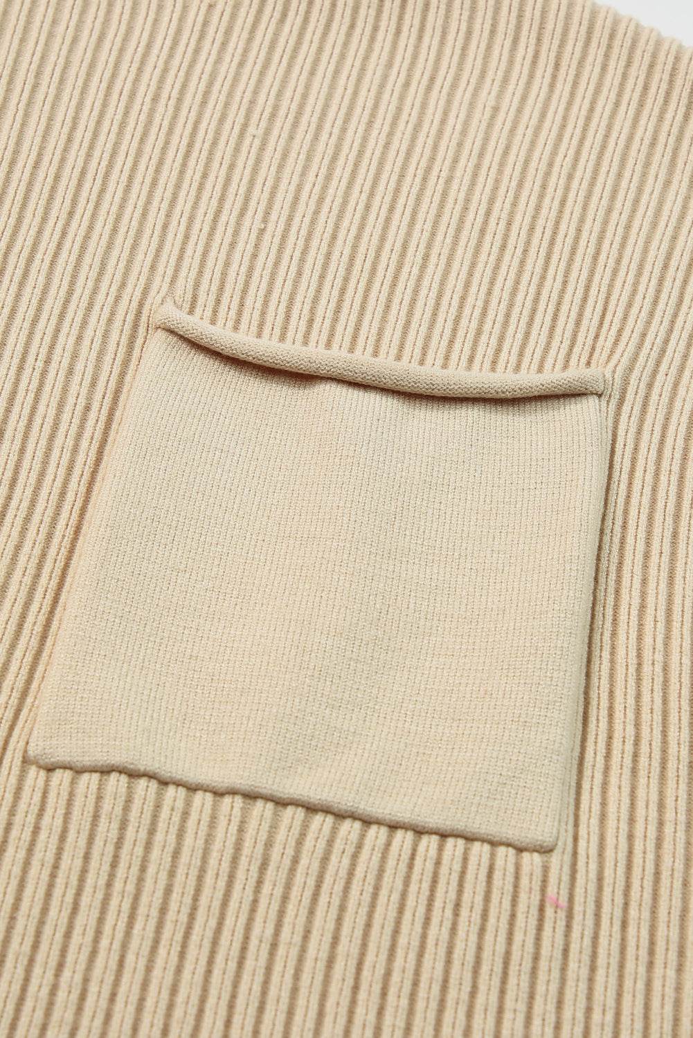 Women's Black Patch Pocket Ribbed Knit Short Sleeve Sweater