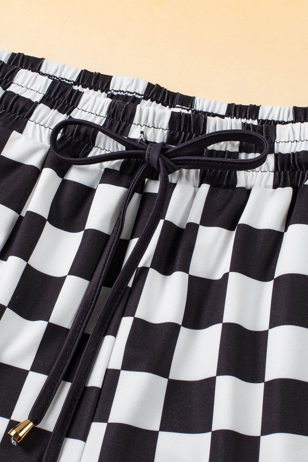 Trendy Checkered Drawstring Elastic Waist Casual Shorts