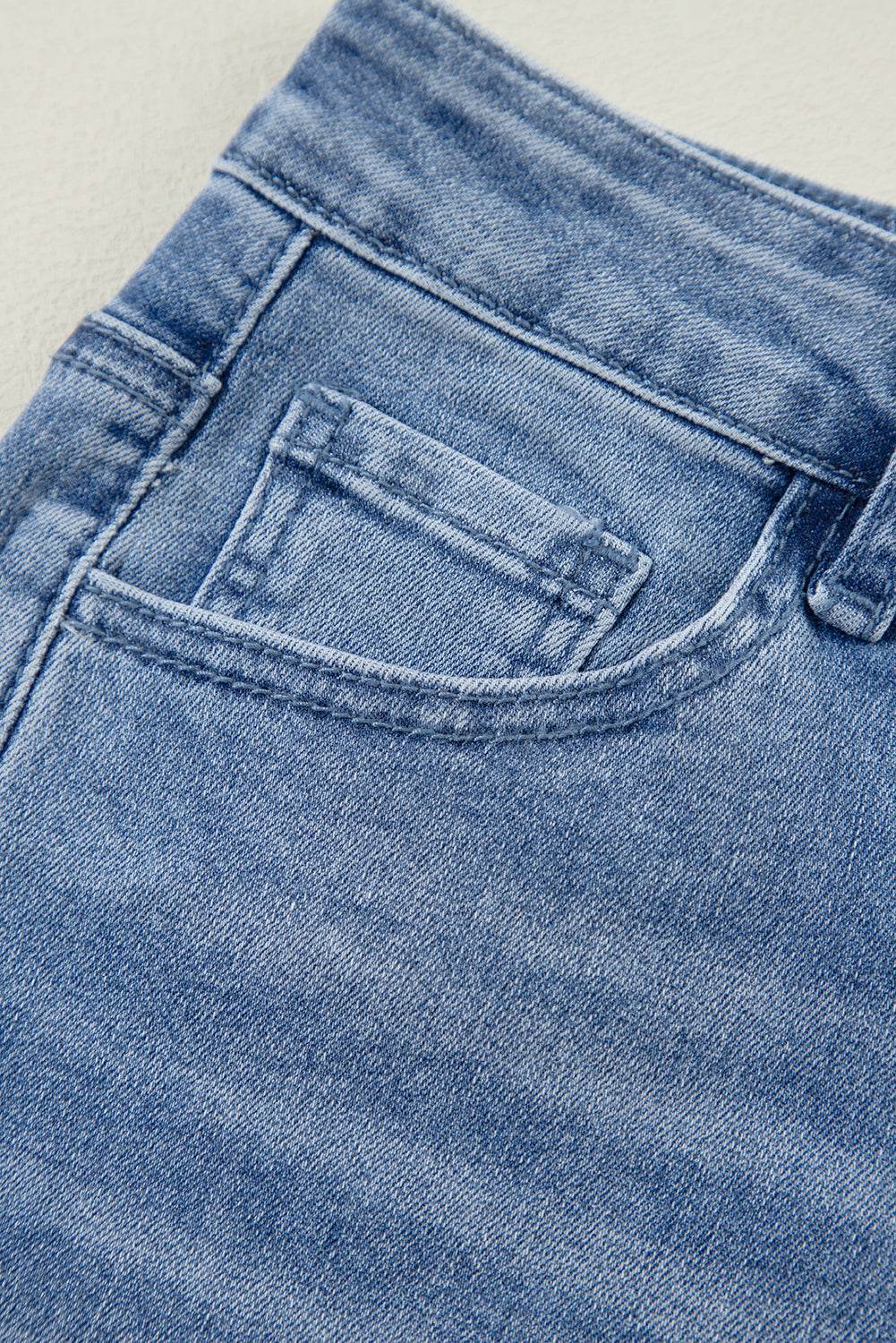 Women's Blue Acid Wash Distressed Wide Leg High Waist Jeans