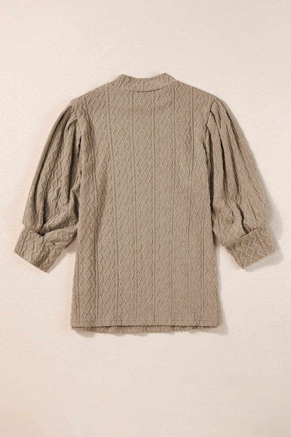 Taupe Ruched Puff Sleeve Top Mock Neck Design for Elegant Style