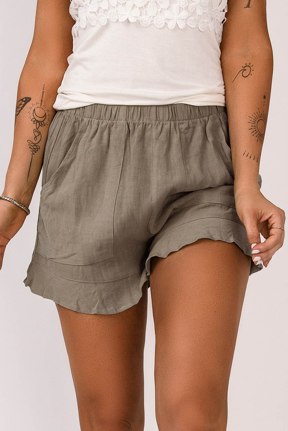 Trendy Stylish Casual High Waist Ruffle Shorts With Pockets