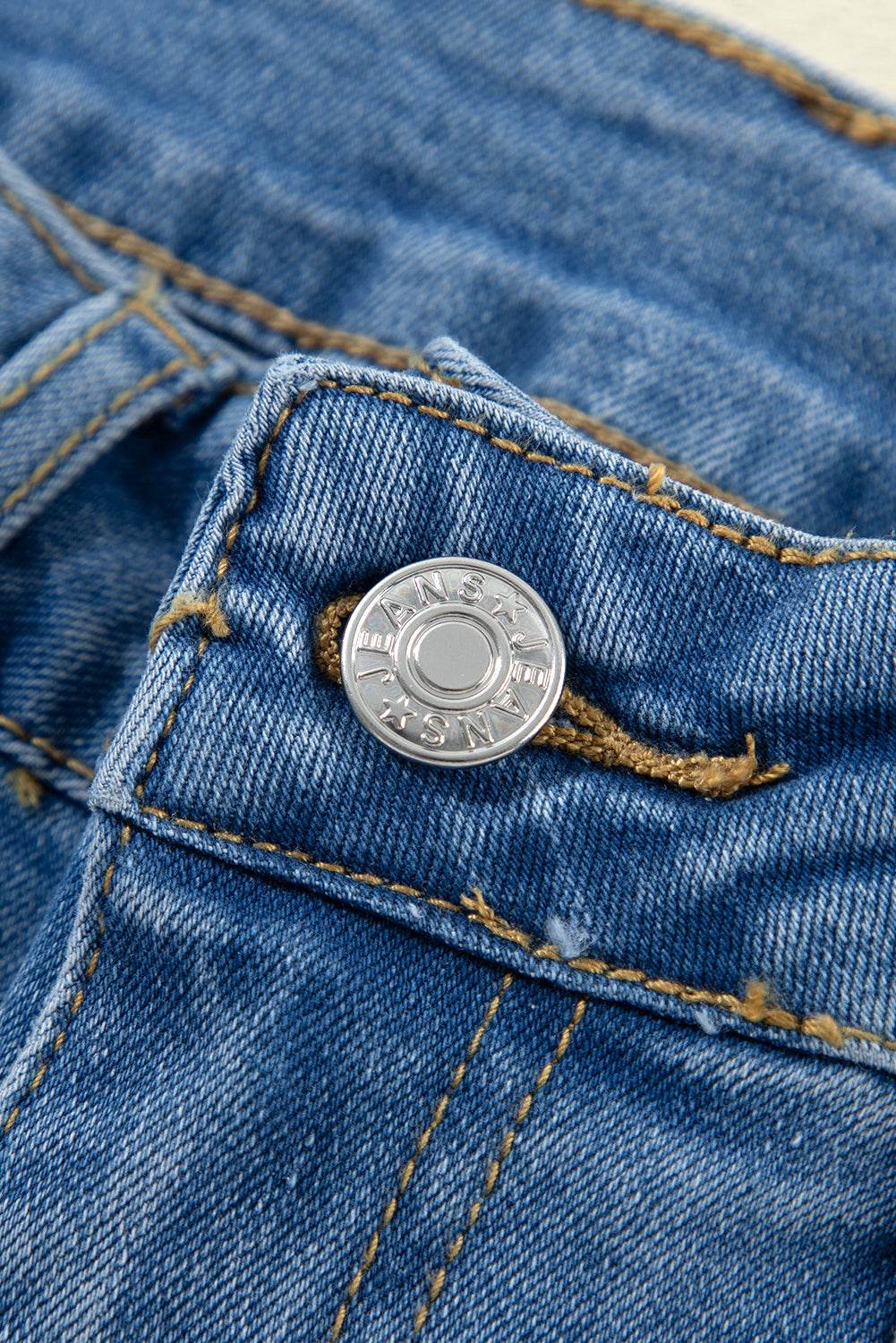 Trending Dusk Blue Flared Jeans High Waist & Pearl Details