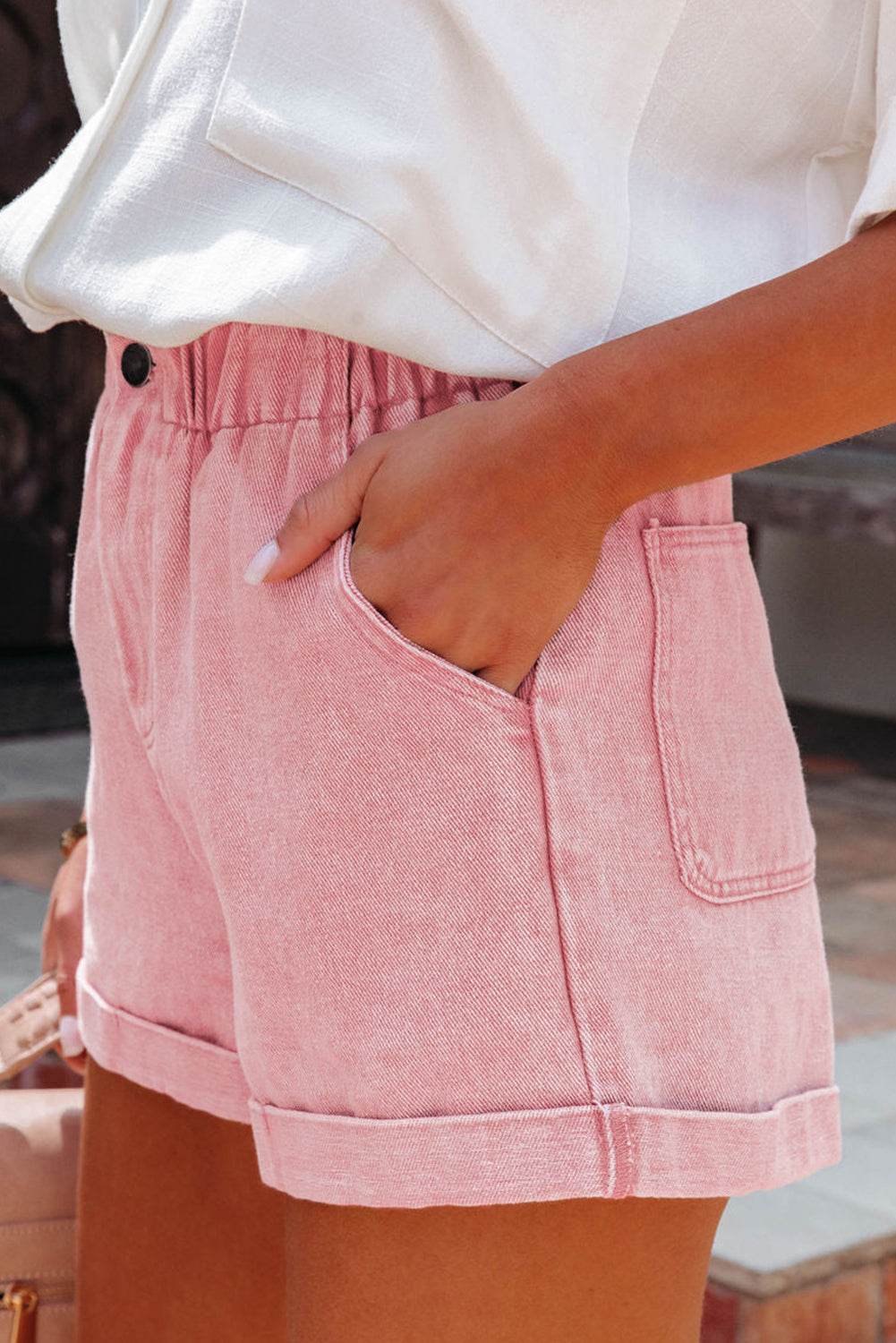 Trendy Stylish Vintage Washed Frilled High Waist Denim Shorts