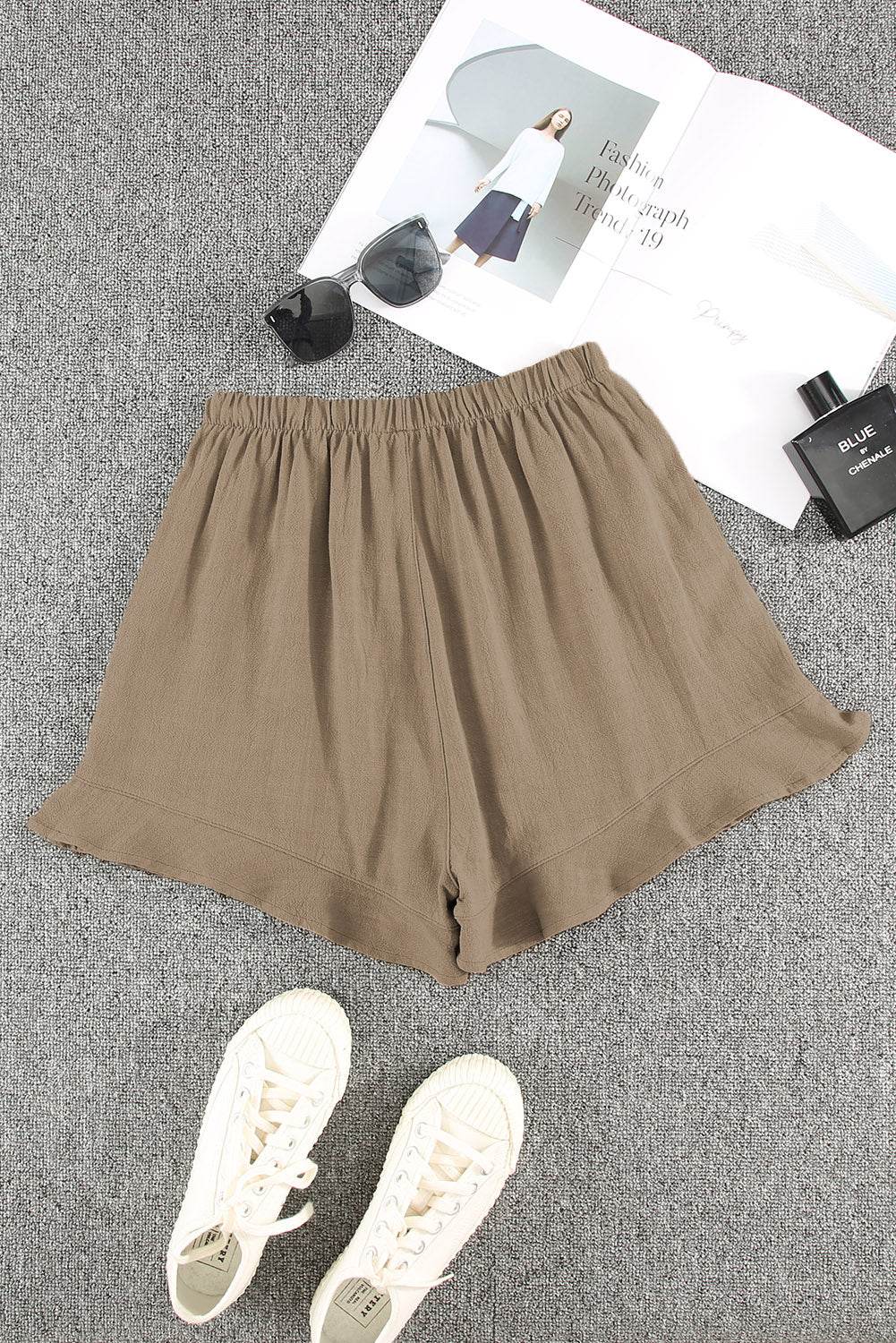 Trendy Stylish Casual High Waist Ruffle Shorts With Pockets