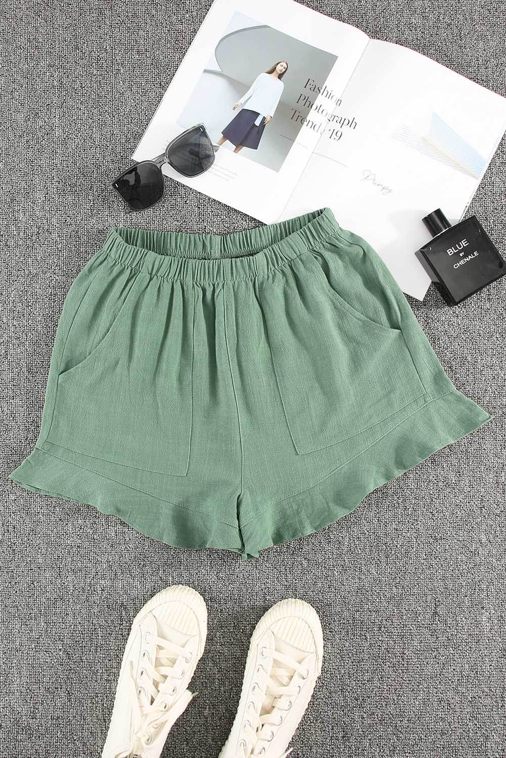 Trendy Stylish Casual High Waist Ruffle Shorts With Pockets