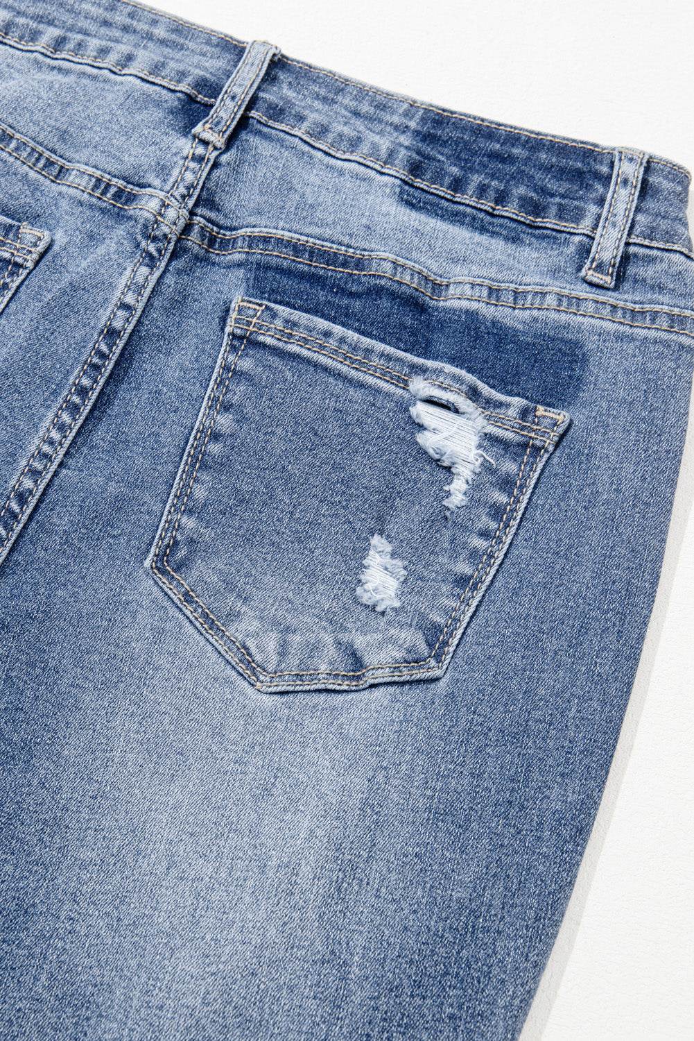Women's Blue High Rise Ripped Distressed Hem Flared Jeans