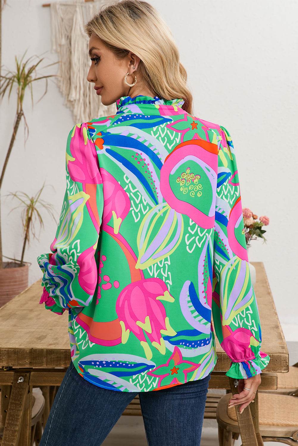 Stylish Black Abstract Blouse Ruffled Sleeves You’ll Adore