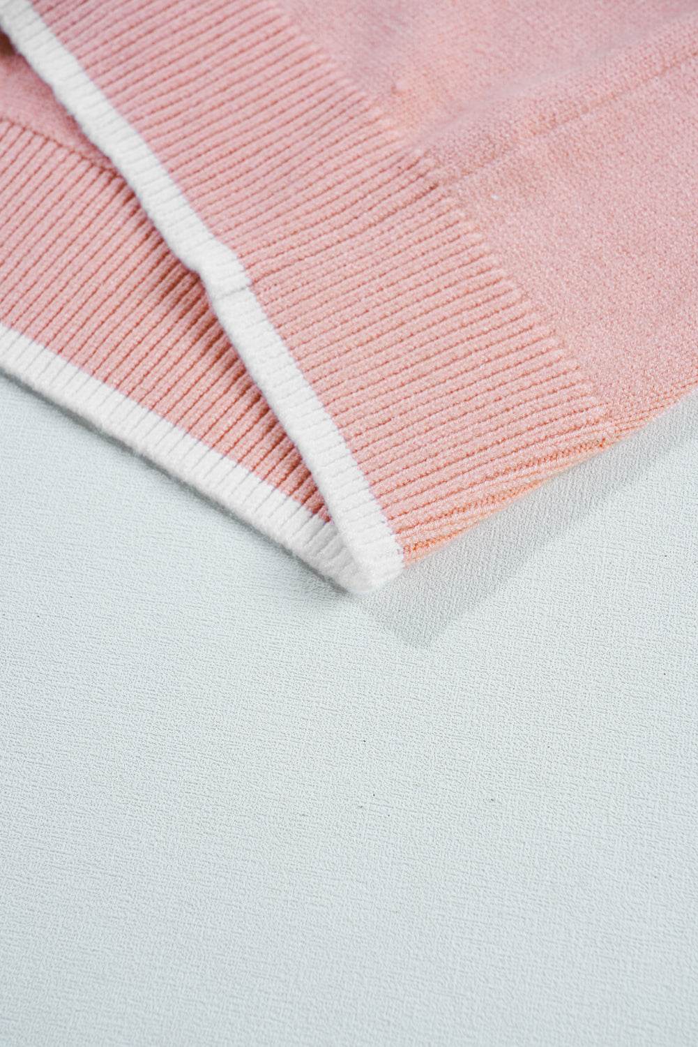 Women's Light Pink Bow Detail Contrast Trim Ruffle Sweater Outfit