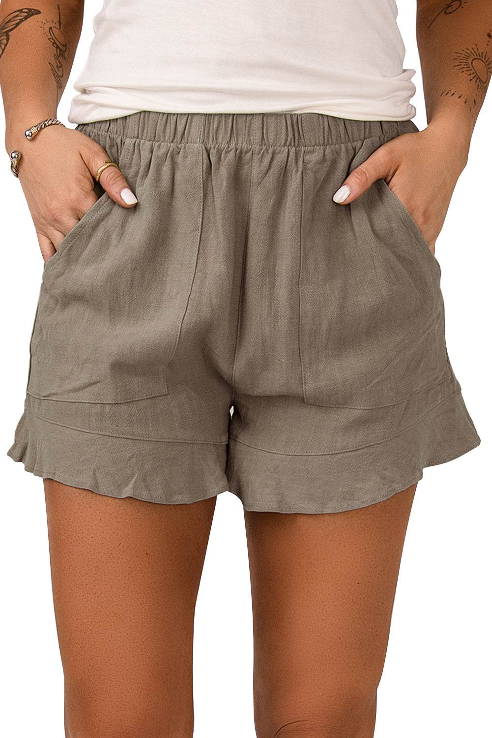 Trendy Stylish Casual High Waist Ruffle Shorts With Pockets