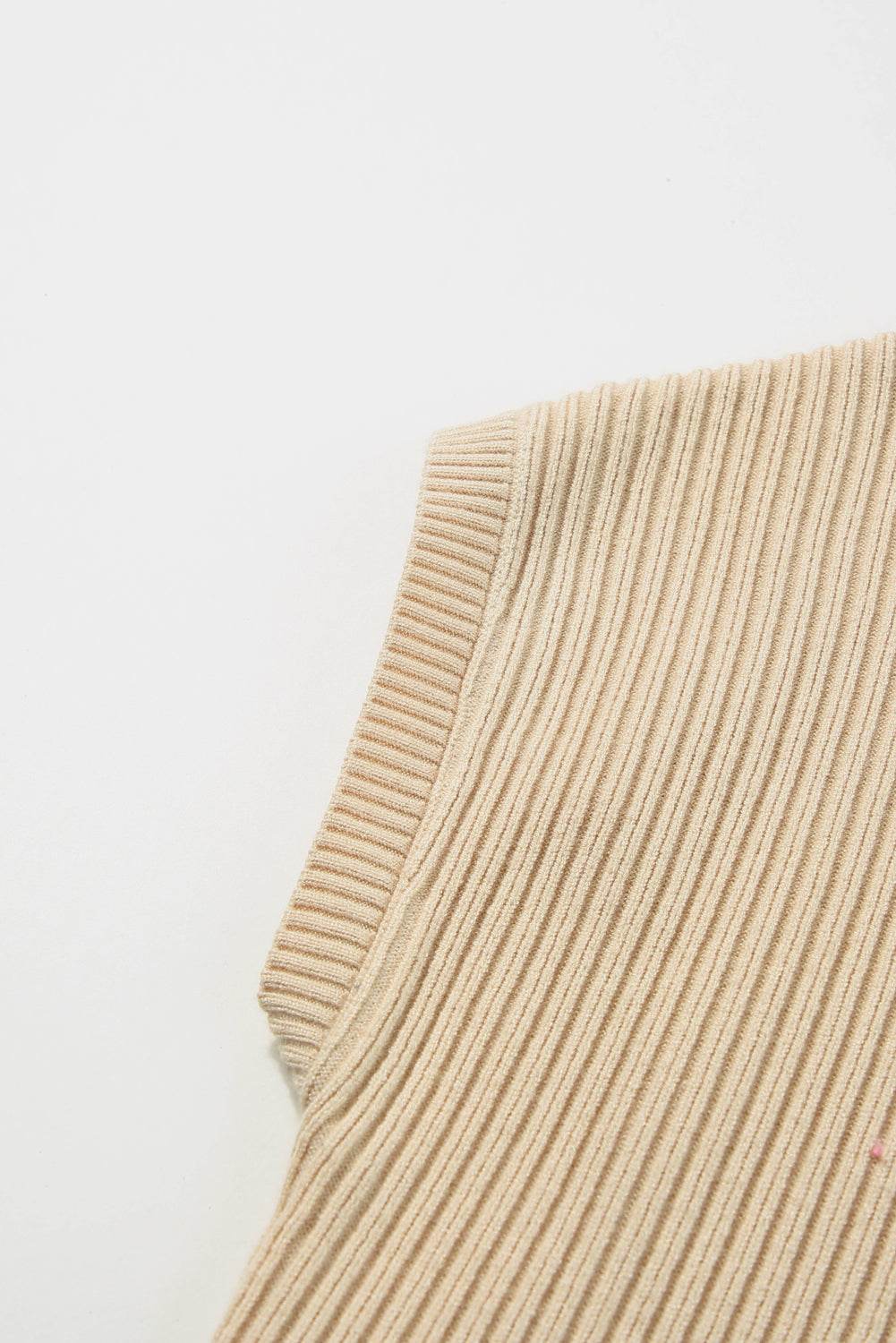 Women's Black Patch Pocket Ribbed Knit Short Sleeve Sweater