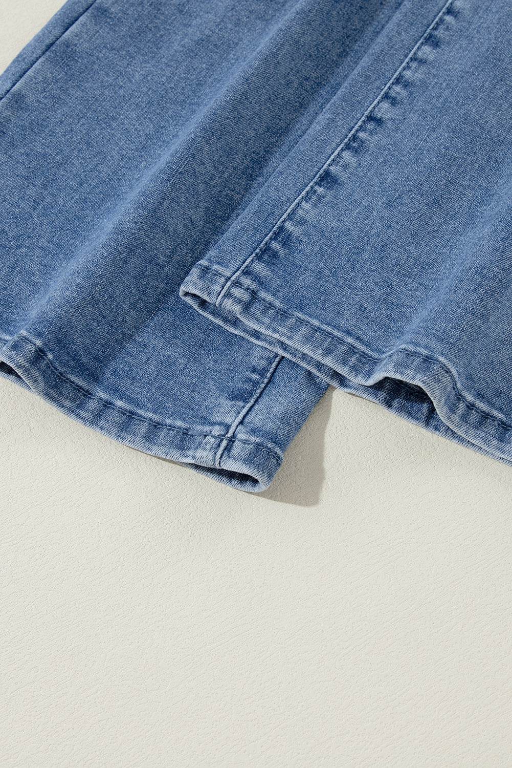 Women's Blue Acid Wash Distressed Wide Leg High Waist Jeans