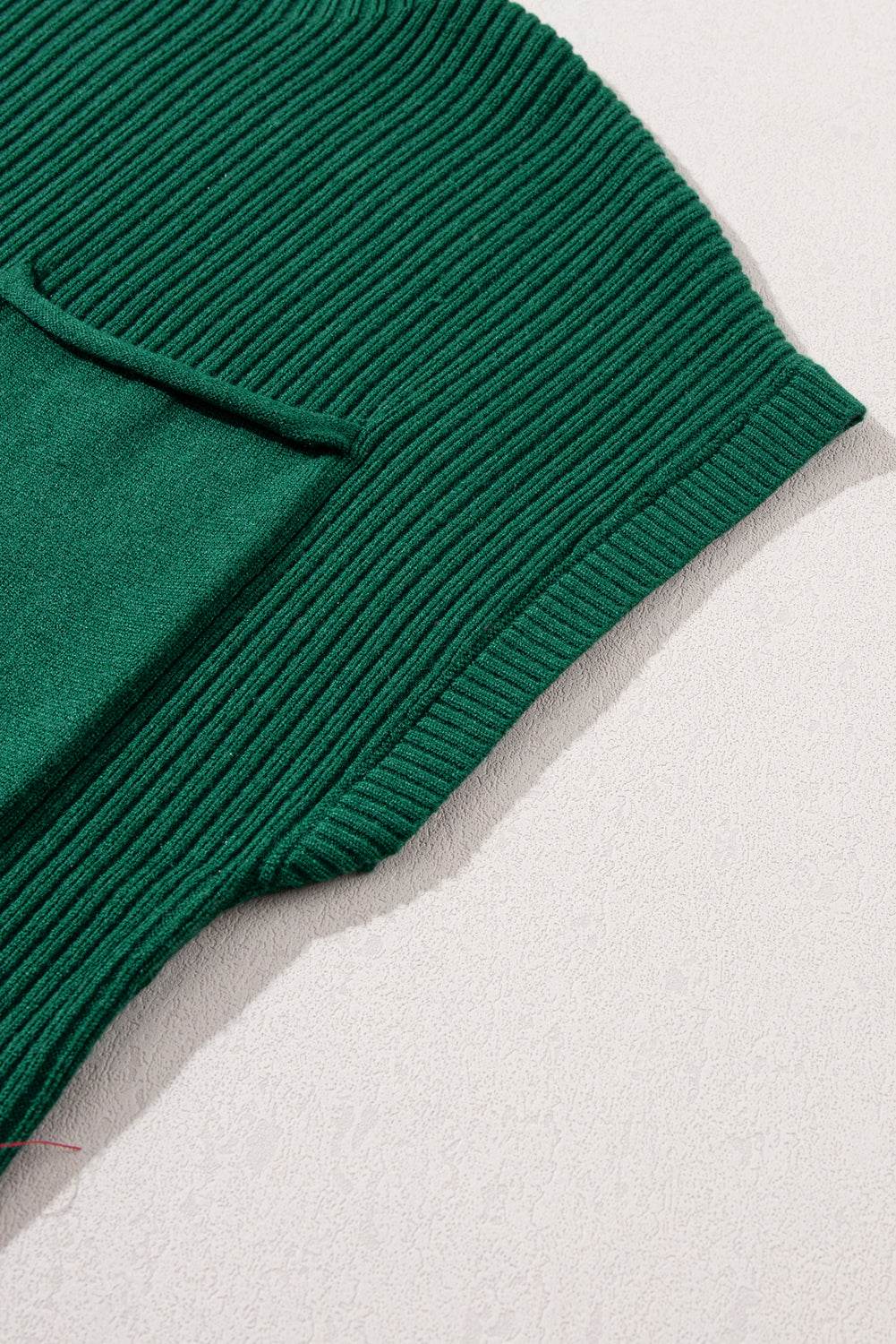 Women's Black Patch Pocket Ribbed Knit Short Sleeve Sweater
