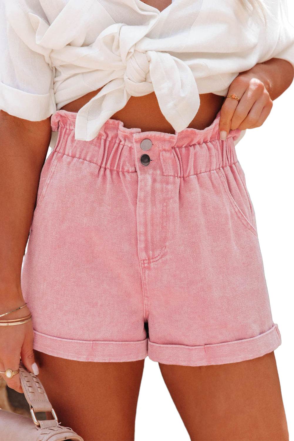 Trendy Stylish Vintage Washed Frilled High Waist Denim Shorts