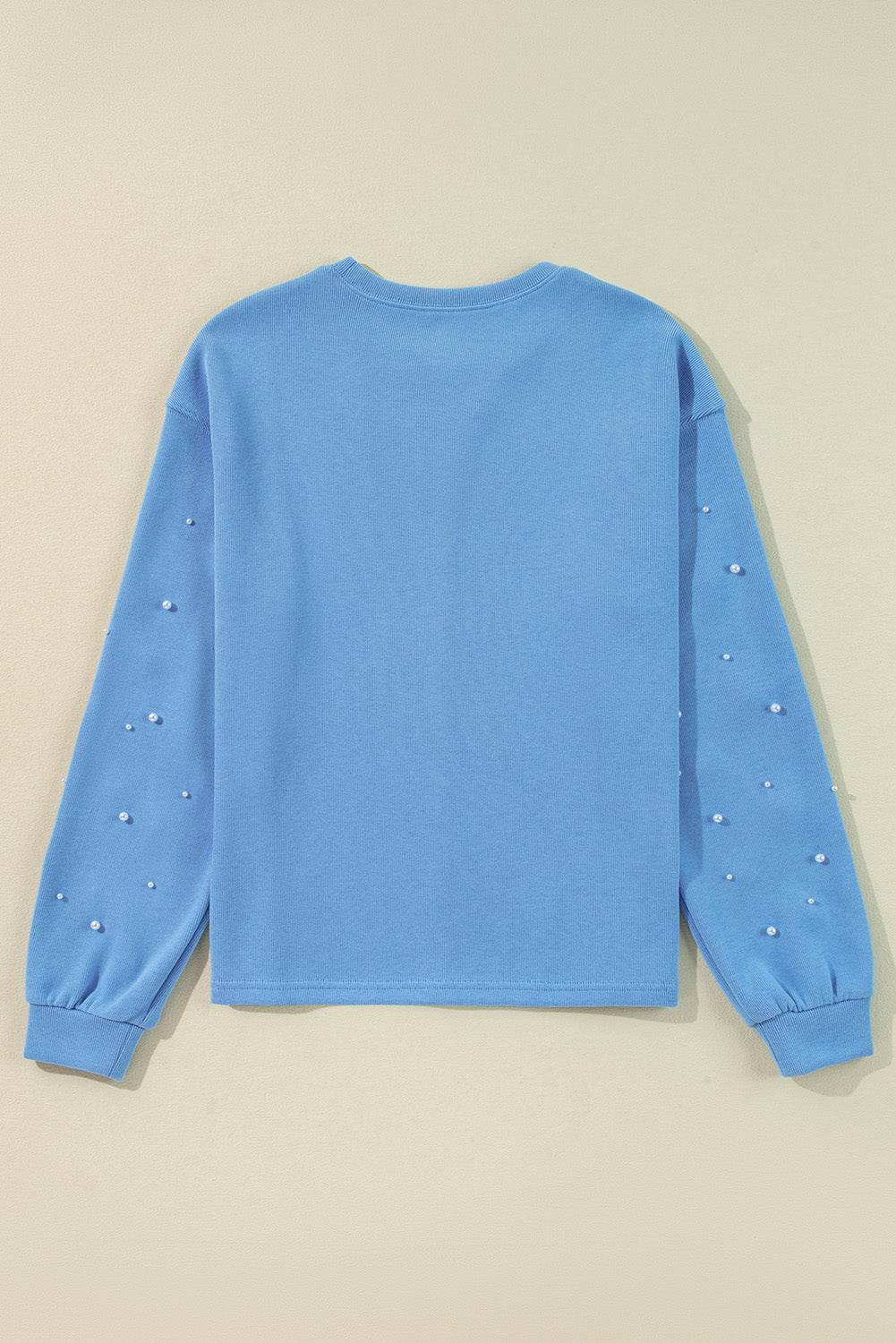 Stylish Myosotis Pearl Sleeves Pullover Sweatshirt Trendy Look