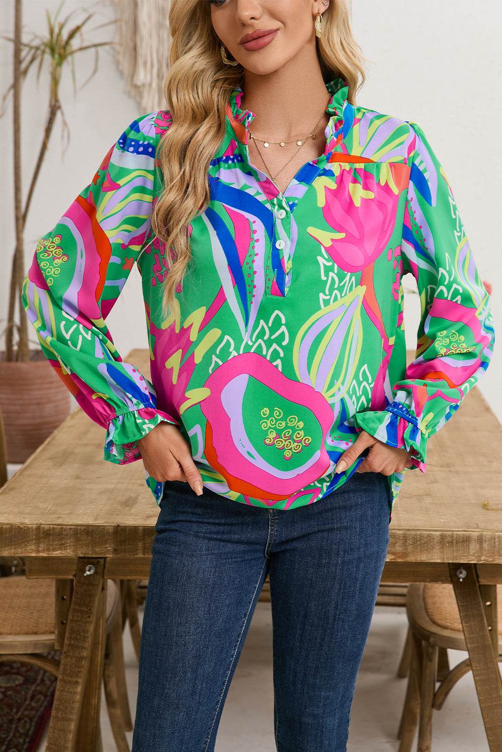 Stylish Black Abstract Blouse Ruffled Sleeves You’ll Adore