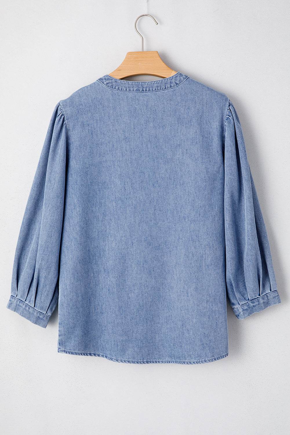 Trendy Denim Puff Sleeve Top Bow Tie Elegance in Every Detail