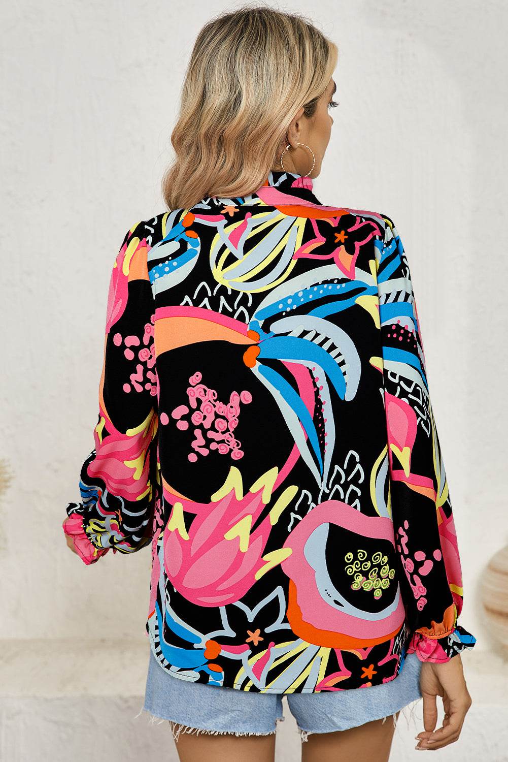 Stylish Black Abstract Blouse Ruffled Sleeves You’ll Adore
