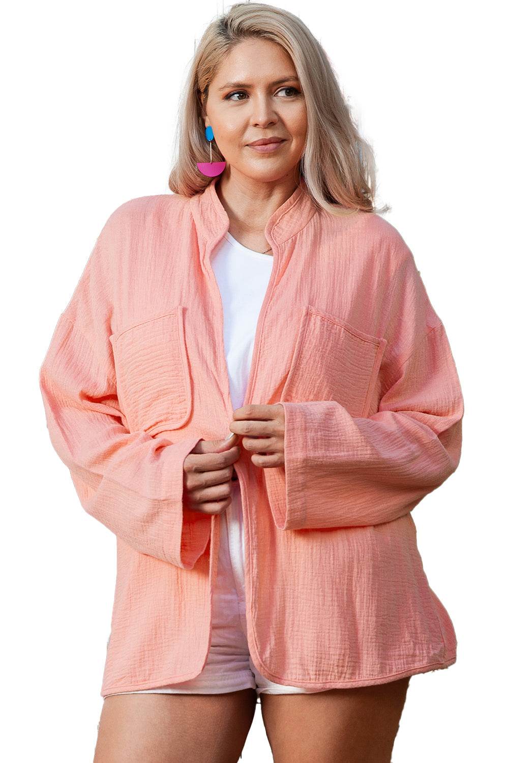 Flamingo Solid Color Plus Size Shacket Chic And Comfy Layers