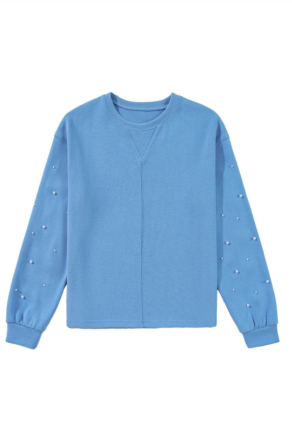 Stylish Myosotis Pearl Sleeves Pullover Sweatshirt Trendy Look