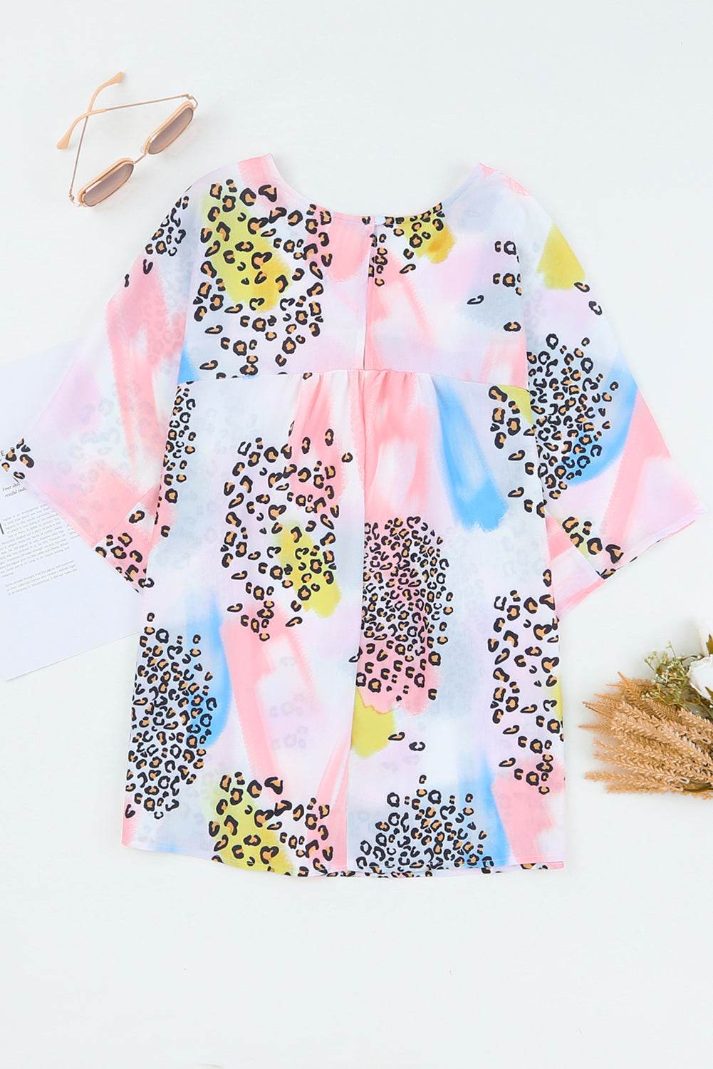 Stylish Tie Dye Blouse White Leopard Print & Keyhole Back Fit