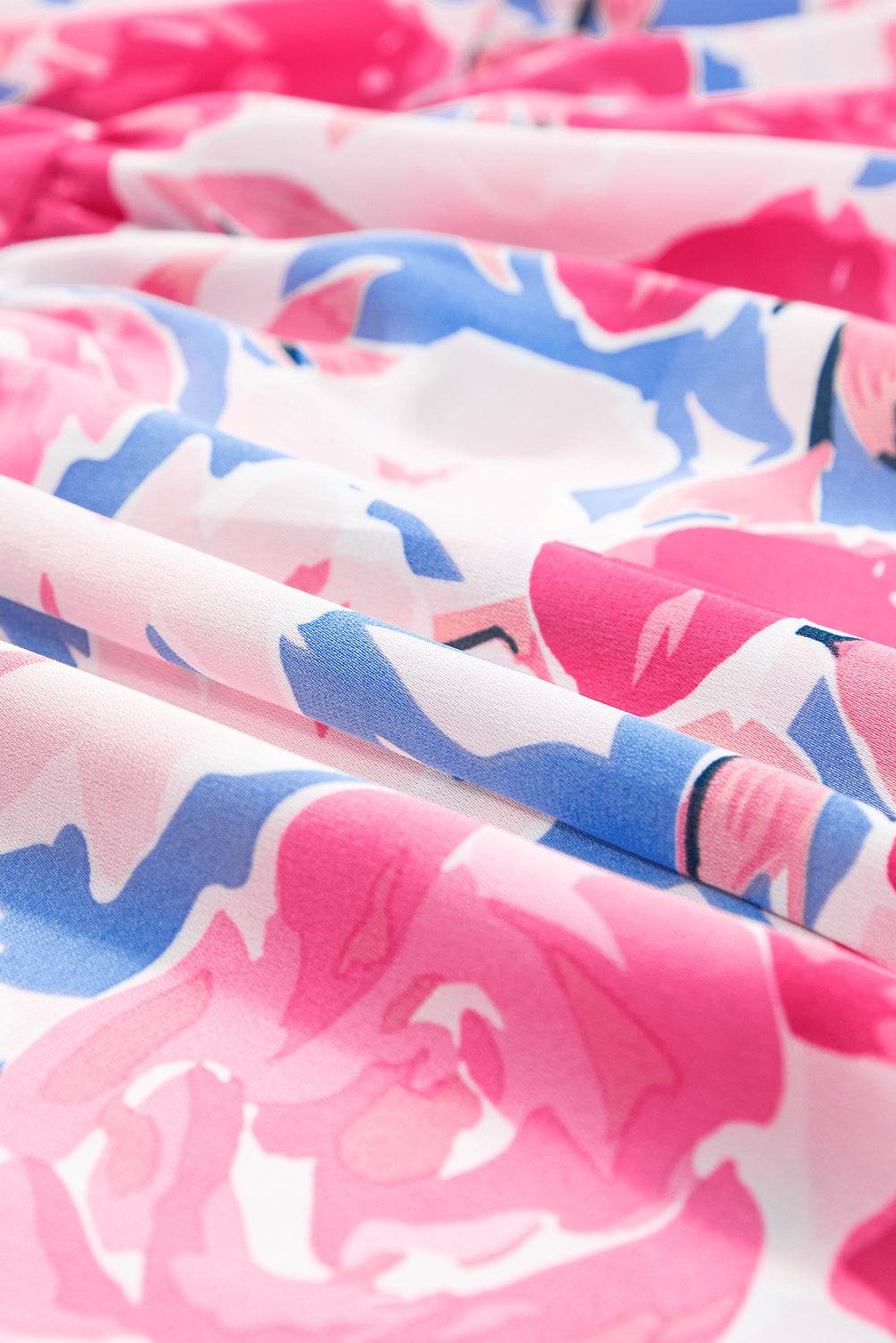 Pink Floral Printed V Notched Ric Rac Flutter Short Dress