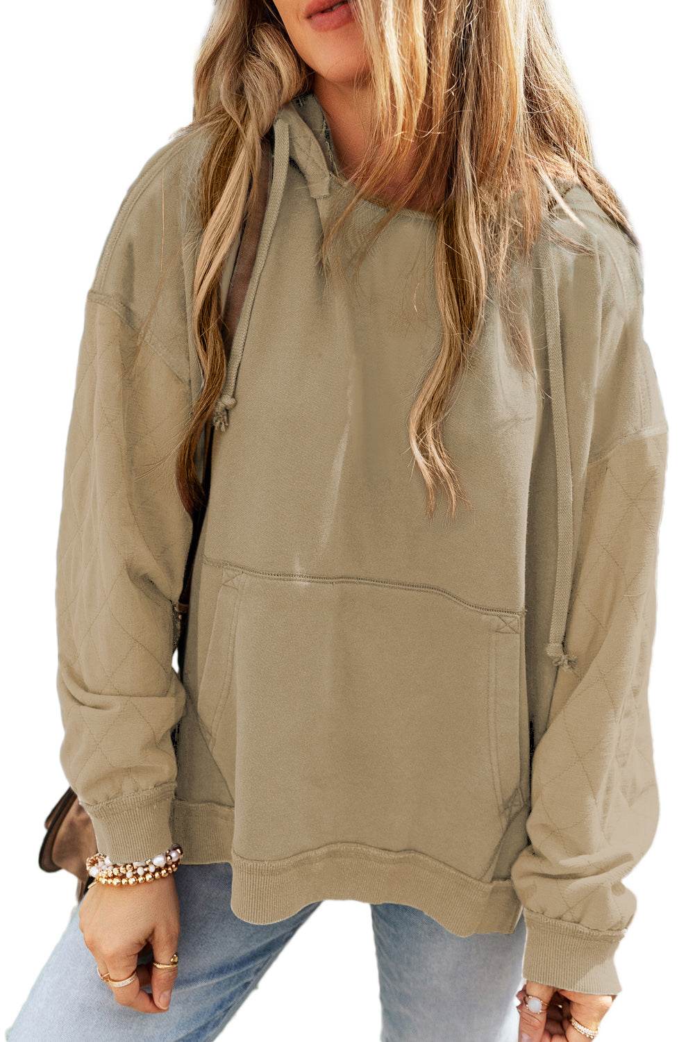 Stylish Green Quilted Patchwork Hoodie – Limited Stock Available
