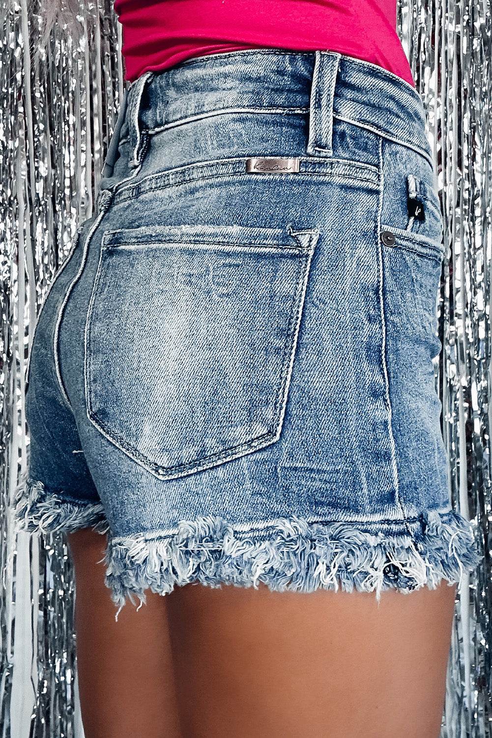 Trendy Stylish Blue Raw Hem High Waist Skinny Denim Shorts