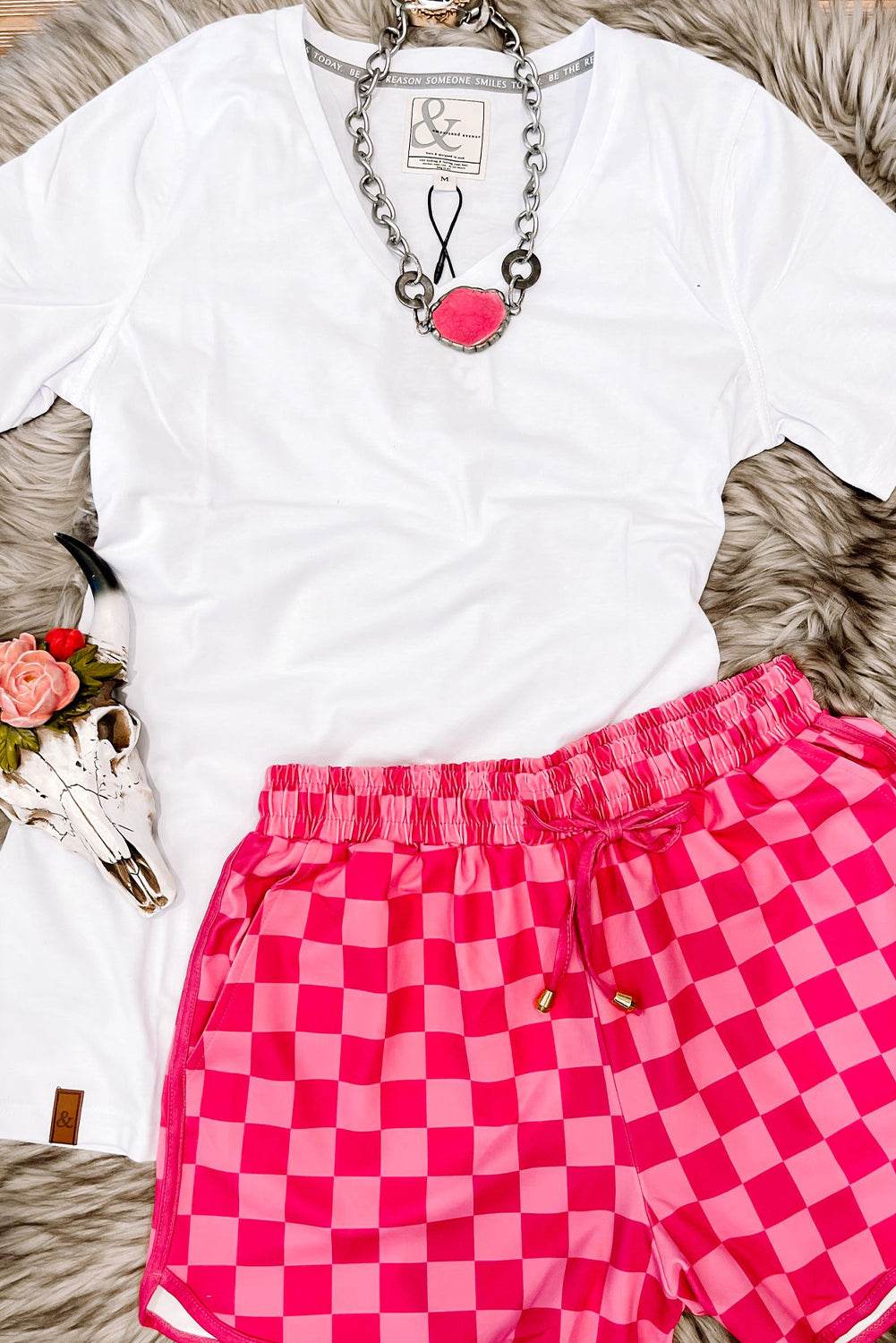 Trendy Checkered Drawstring Elastic Waist Casual Shorts