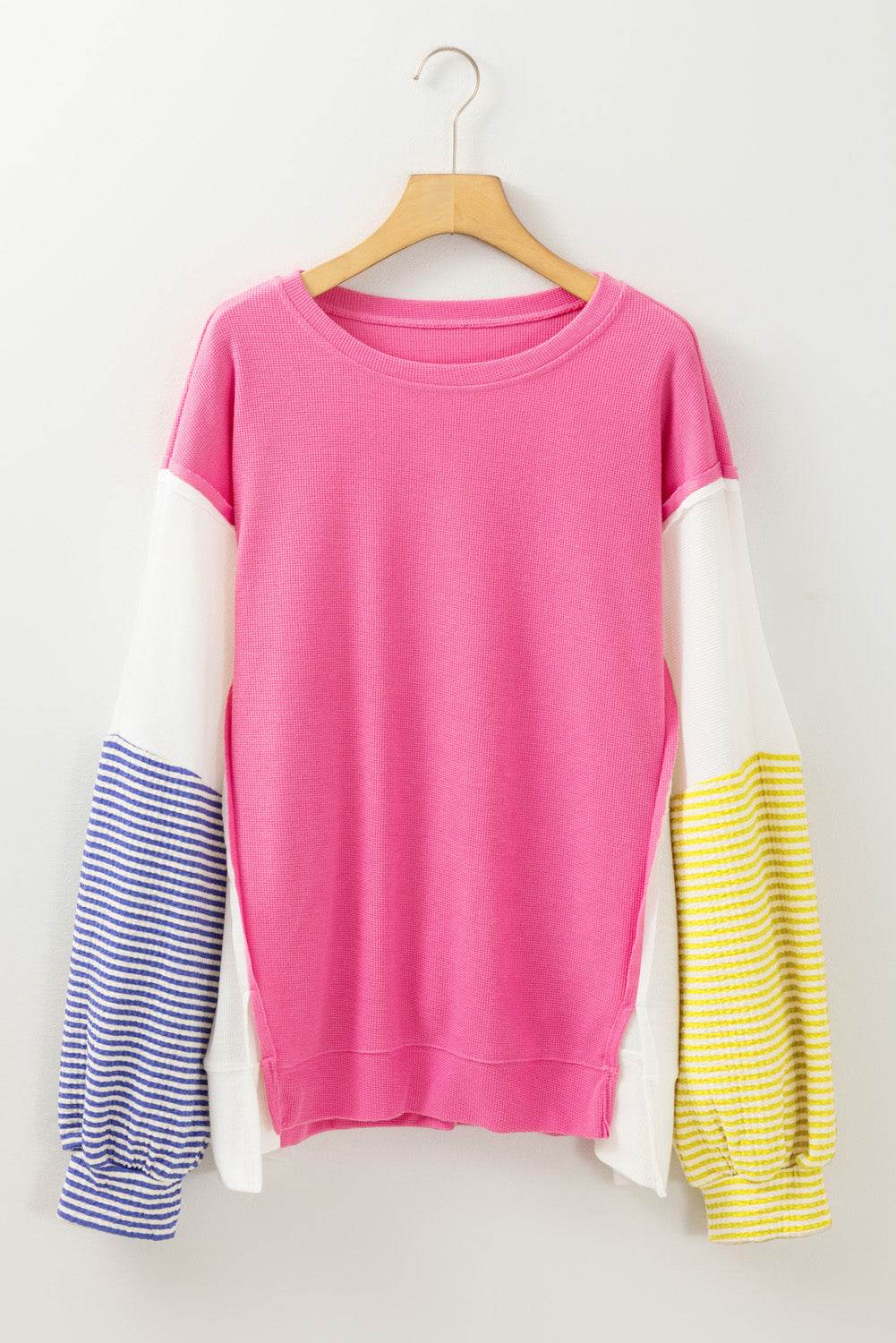 Rose Red Striped Color Block Top Chic Plus Size Long Sleeve Style