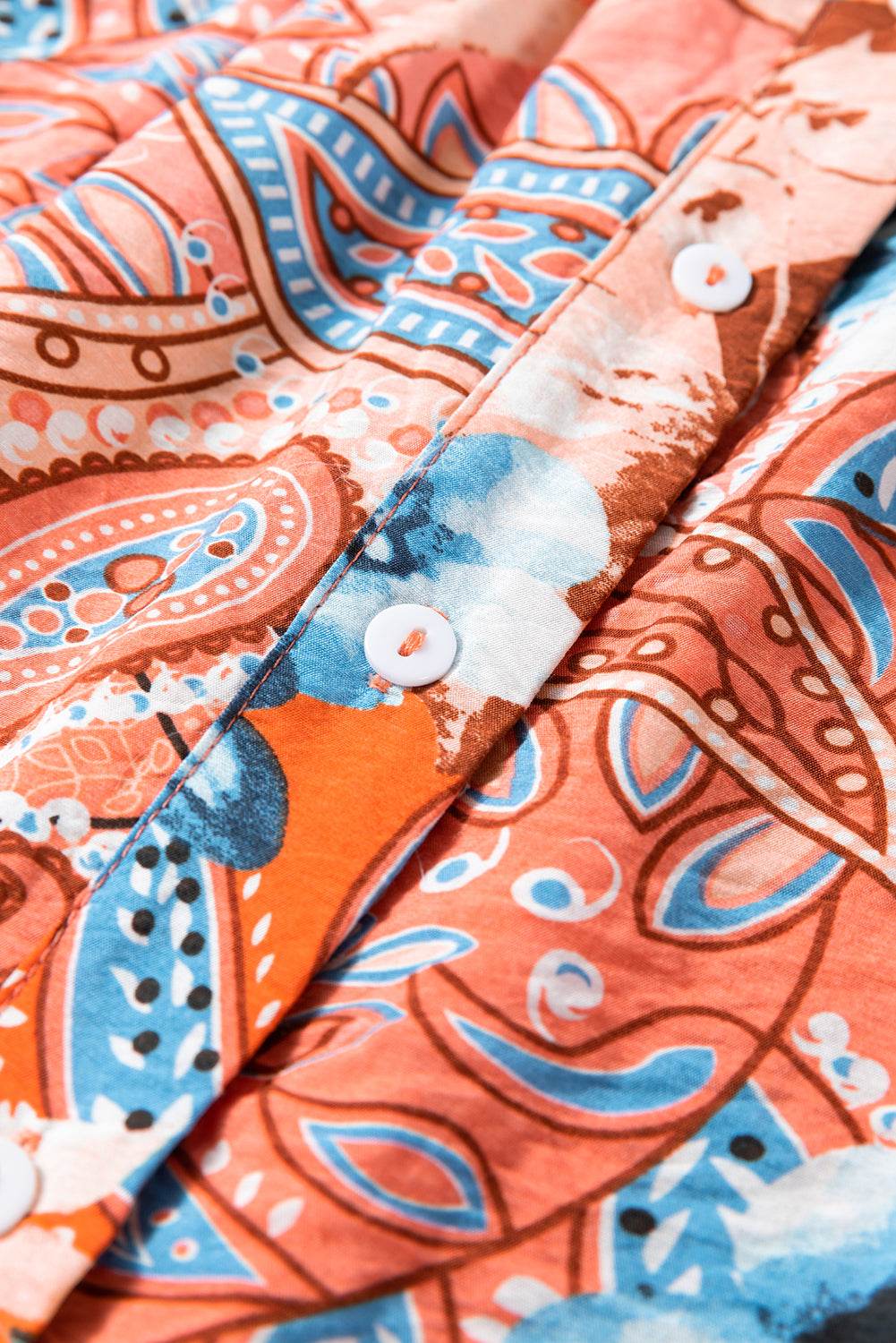 Stylish Floral Loose Fit Shirt Orange Print & Shirred Cuffs