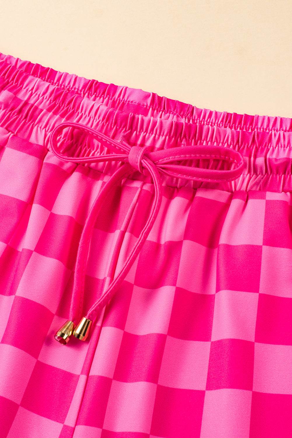 Trendy Checkered Drawstring Elastic Waist Casual Shorts