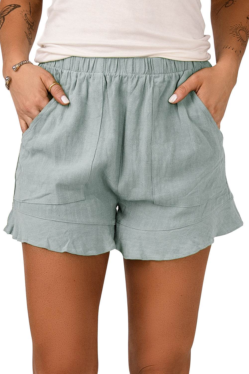 Trendy Stylish Casual High Waist Ruffle Shorts With Pockets